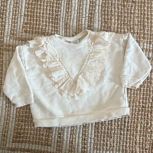 Zara Cream Ruffle sweatshirt 
12-18 but my three year old just outgrew